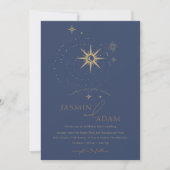 Invitation Mariage élégant or étoiles célestes bleu marine (Devant)