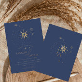 Invitation Mariage élégant or étoiles célestes bleu marine