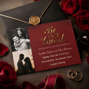 Invitation Mariage élégant or noir et rouge personnalisé avec