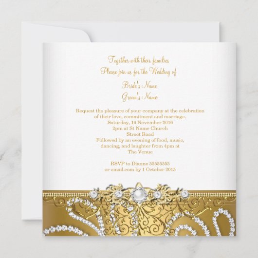 Invitation Mariage Elegant Or Silver Lace Diamond (Dos)