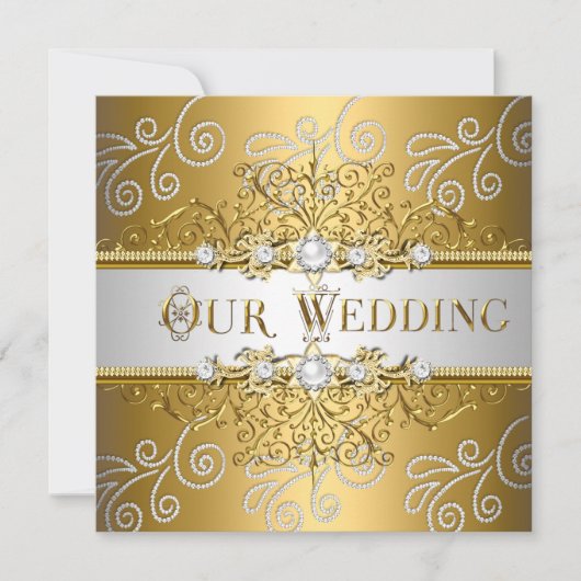 Invitation Mariage Elegant Or Silver Lace Diamond (Devant)