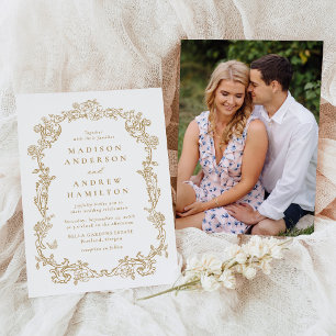 Invitation Mariage Élégant Or Victorian Floral Photo