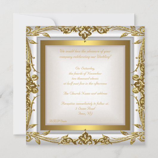 Invitation Mariage élégant Ornate Floral Blanc Or (Dos)