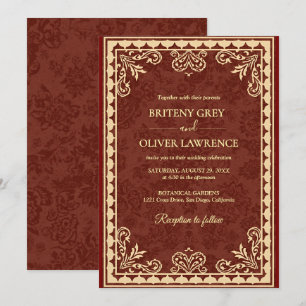 Invitation Mariage Élégant Orné de Bourgogne et de Feuille d'