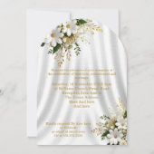 Invitation Mariage Élégant Orné Fleurs Blanc Or (Dos)
