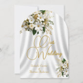 Invitation Mariage Élégant Orné Fleurs Blanc Or (Devant)