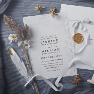 Invitation Mariage Élégant Orné Floral Vintage en Relief