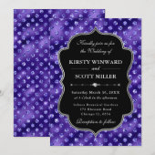 Invitation Mariage Élégant Pailleté Points Violet Glam (Devant / Derrière)