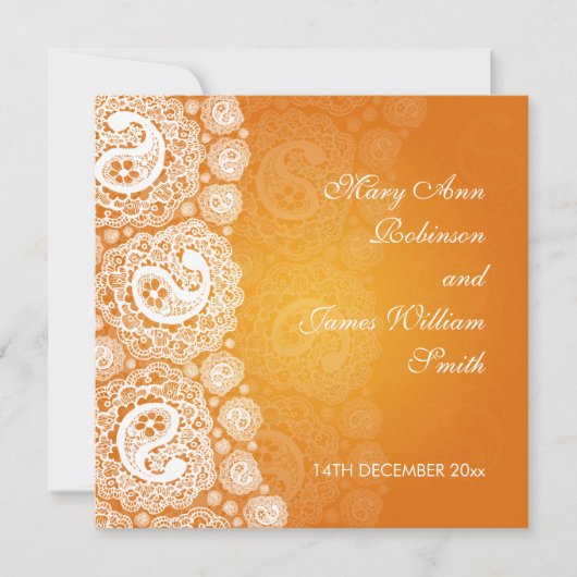 Invitation Mariage élégant Paisley Lace Orange (Devant)