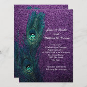 Invitation Mariage élégant paon bleu sarcelle violet (Devant / Derrière)