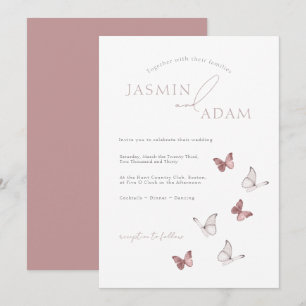 Invitation Mariage élégant papillon rose