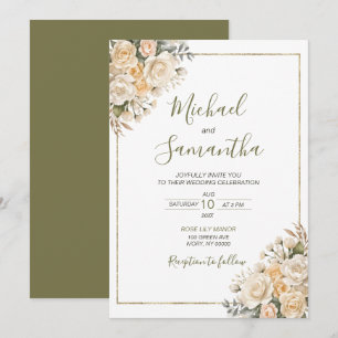 Invitation Mariage Élégant Perle Blanche et Rose d'Ivoire