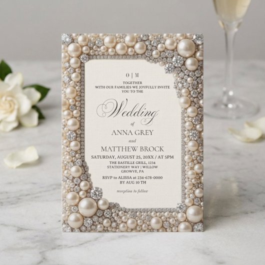 Invitation Mariage Élégant Perles