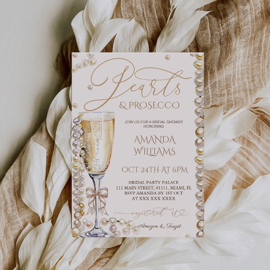 Invitation Mariage élégant perles et prosecco