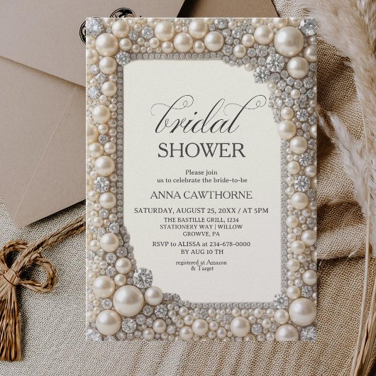 Invitation Mariage Elégant Perles Réception