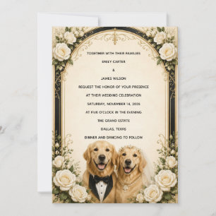 Invitation Mariage Élégant Personnalisé Noir et Doré Golden R