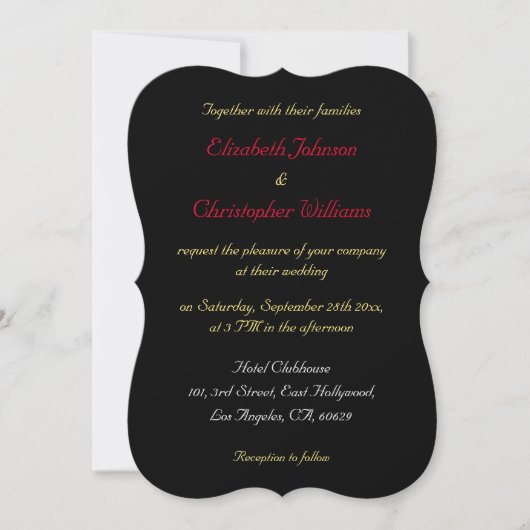 Invitation Mariage élégant personnalisé noir or argent (Devant)
