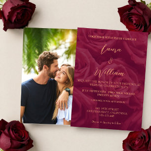 Invitation Mariage élégant photo bordeaux et or