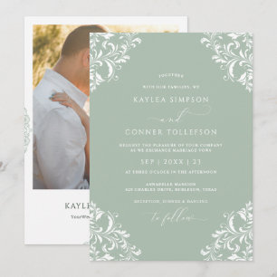 Invitation Mariage Élégant Photo Vert Sauge Clair Vintage