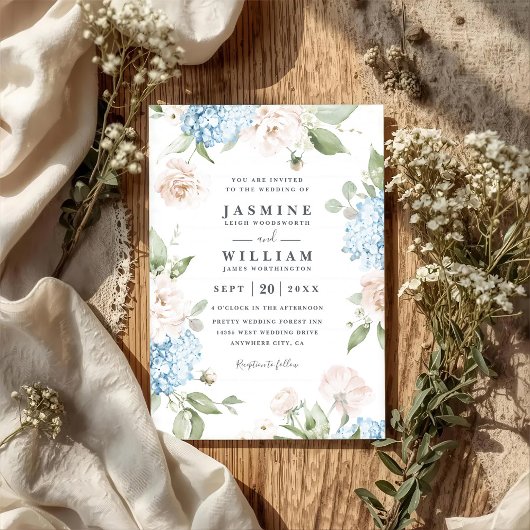 Invitation Mariage élégant pivoines et hydrangeas avec code Q