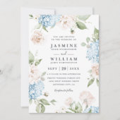 Invitation Mariage élégant pivoines et hydrangeas avec code Q (Devant)