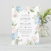 Invitation Mariage élégant pivoines et hydrangeas avec code Q (Debout devant)