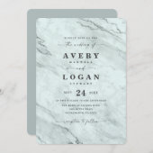 Invitation Mariage Élégant Pluie Marbre Métallisé Vert Poussi (Devant / Derrière)