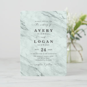 Invitation Mariage Élégant Pluie Marbre Métallisé Vert Poussi