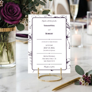 Invitation Mariage Élégant Plum Line Art Floral Violet