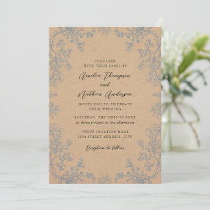 Invitation Mariage Élégant Poussiéreux en Dentelle Fleurie Bl