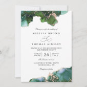 Invitation Mariage élégant QR Code Marée émeraude verte (Devant)
