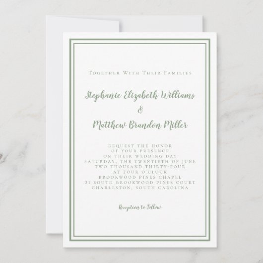 Invitation Mariage élégant QR Code Photo Classic Sage Green (Devant)