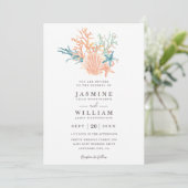 Invitation Mariage élégant QR Code Récif de corail de mer Océ (Debout devant)