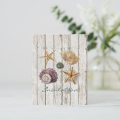 Invitation mariage élégant quai bois coquillages plage (Debout devant)