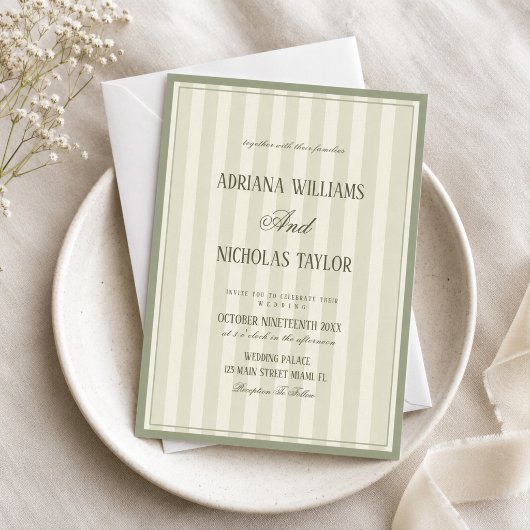 Invitation Mariage élégant rayé de vert pastel