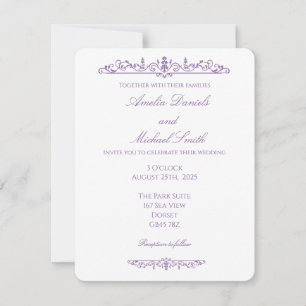 Invitation Mariage élégant Régence violet et blanc 