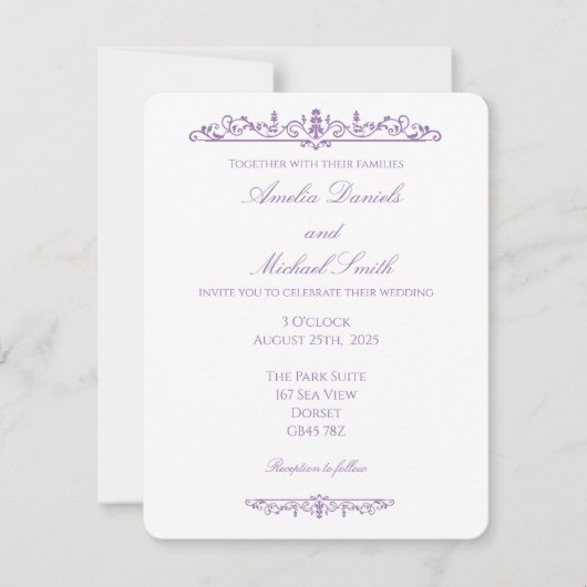 Invitation Mariage élégant Régence violet et blanc (Devant)