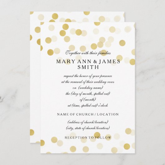 Invitation Mariage élégant Renouveau Vow Renouveau Faux Gold (Devant / Derrière)