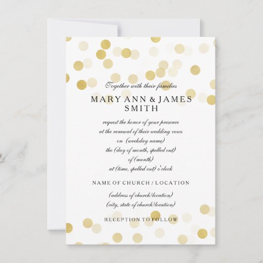Invitation Mariage élégant Renouveau Vow Renouveau Faux Gold  (Devant)