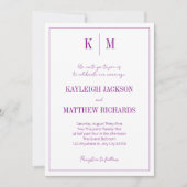 Invitation Mariage élégant rétro vibrant monogramme violet (Devant)