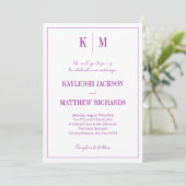 Invitation Mariage élégant rétro vibrant monogramme violet (Debout devant)