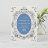 Invitation Mariage élégant rococo poussiéreux bleu (Debout devant)