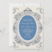 Invitation Mariage élégant rococo poussiéreux bleu (Devant)