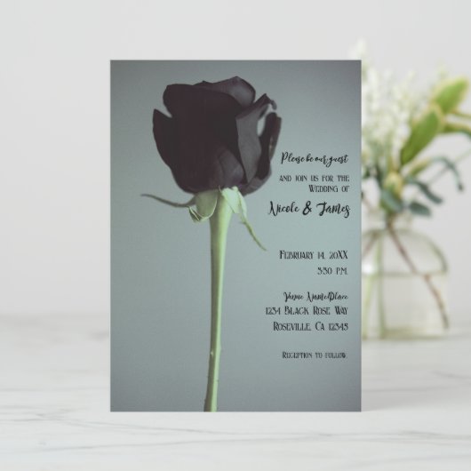 Invitation Mariage élégant romantique à une seule Moody Noire (Debout devant)