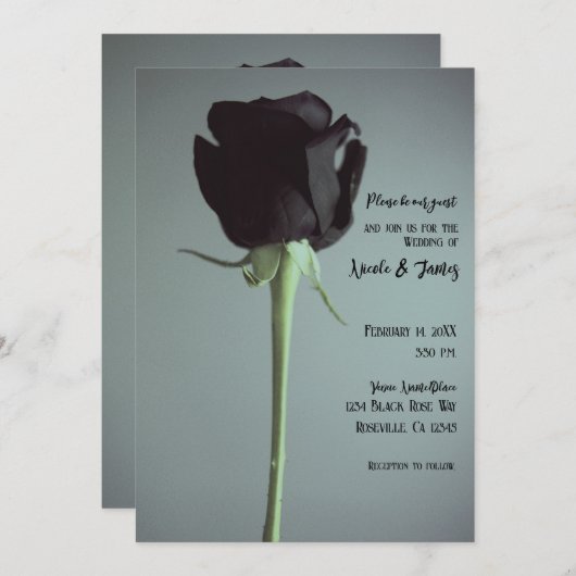 Invitation Mariage élégant romantique à une seule Moody Noire (Devant / Derrière)