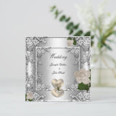Invitation Mariage Élégant Rose Argent Blanc (Debout devant)