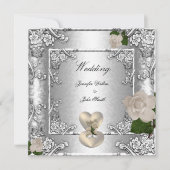 Invitation Mariage Élégant Rose Argent Blanc (Devant)