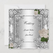 Invitation Mariage Élégant Rose Argent Blanc 2 (Devant)