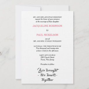 Invitation Mariage élégant rose blanc deux coeurs