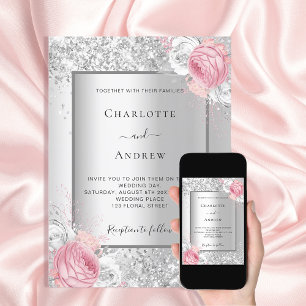 Invitation Mariage élégant rose blanc rose argenté